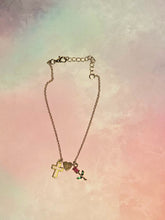 Load image into Gallery viewer, Gold Cross &amp; Rose Charm Anklet