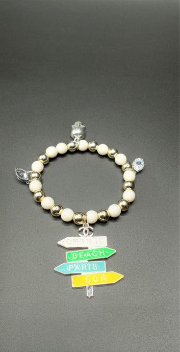 White Bead Charm Bracelet