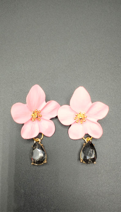Large Pink Flower Drop Earrings