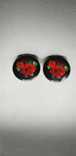 Load image into Gallery viewer, Black &amp; Red Rose Glass Earrings