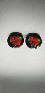 Black & Red Rose Glass Earrings