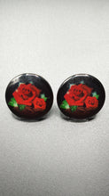 Load image into Gallery viewer, Black &amp; Red Rose Glass Earrings