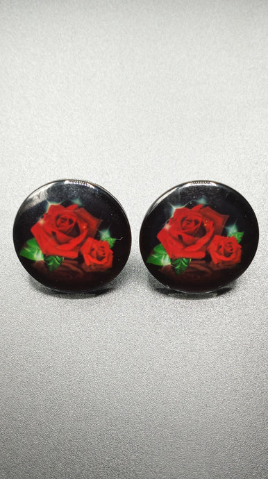 Black & Red Rose Glass Earrings