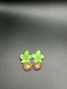 Green Ceramic Flower Earrings