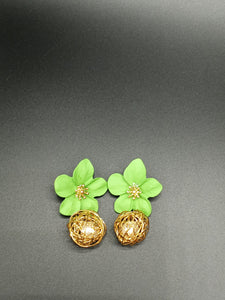 Green Ceramic Flower Earrings