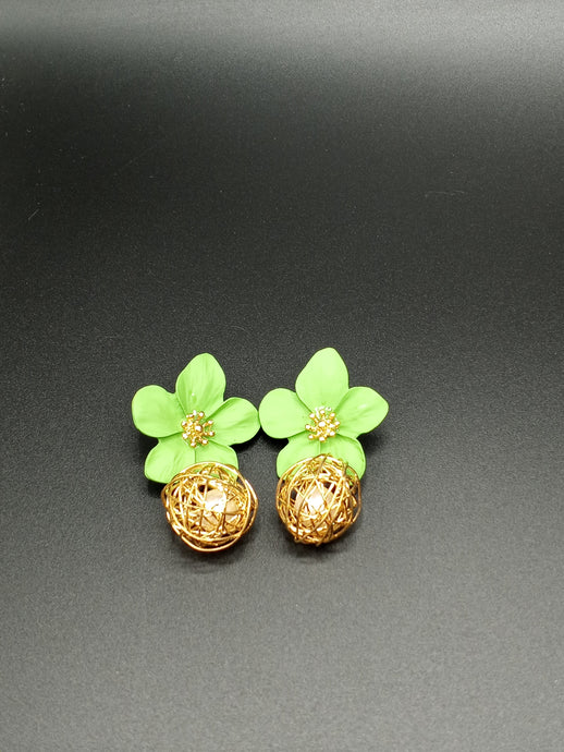 Green Ceramic Flower Earrings