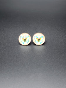 Pink & Blue Butterfly Glass Stud Earrings