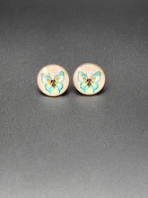 Load image into Gallery viewer, Pink &amp; Blue Butterfly Glass Stud Earrings