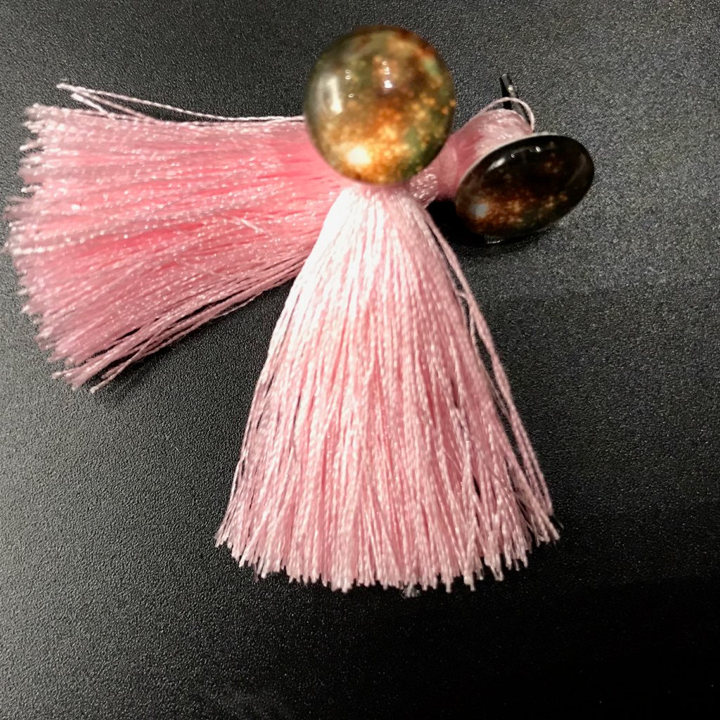 Pink Glass Silk Tassel Earrings