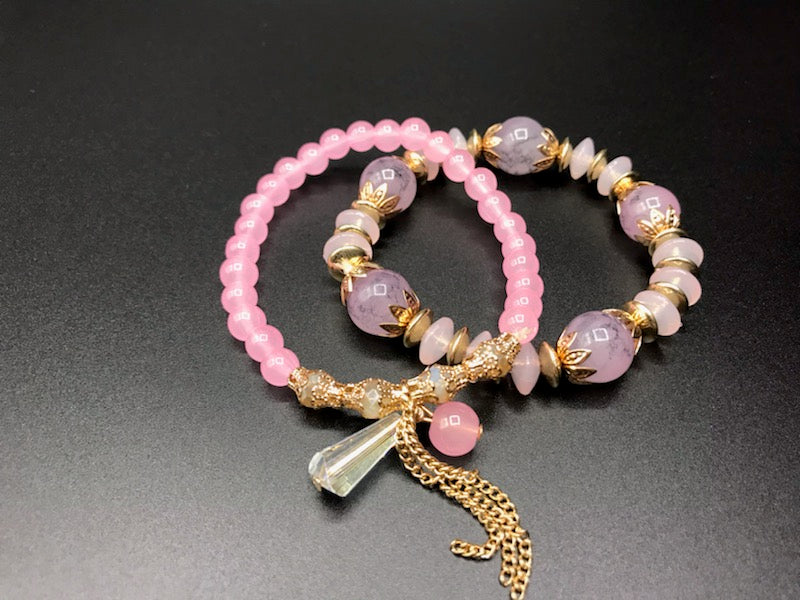 Pink Jeweled Beaded Bracelets