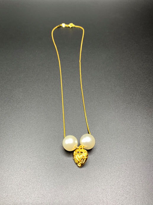 Gold Pearl Charm Necklace