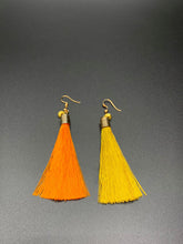 Load image into Gallery viewer, Burnt Orange &amp; Gold Siamese Tassel Earrings