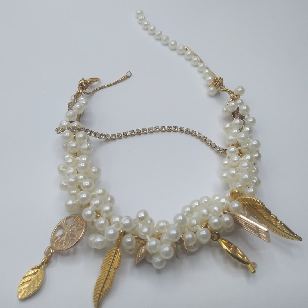 Pearl Embellished Charmed Ankle Bracelet